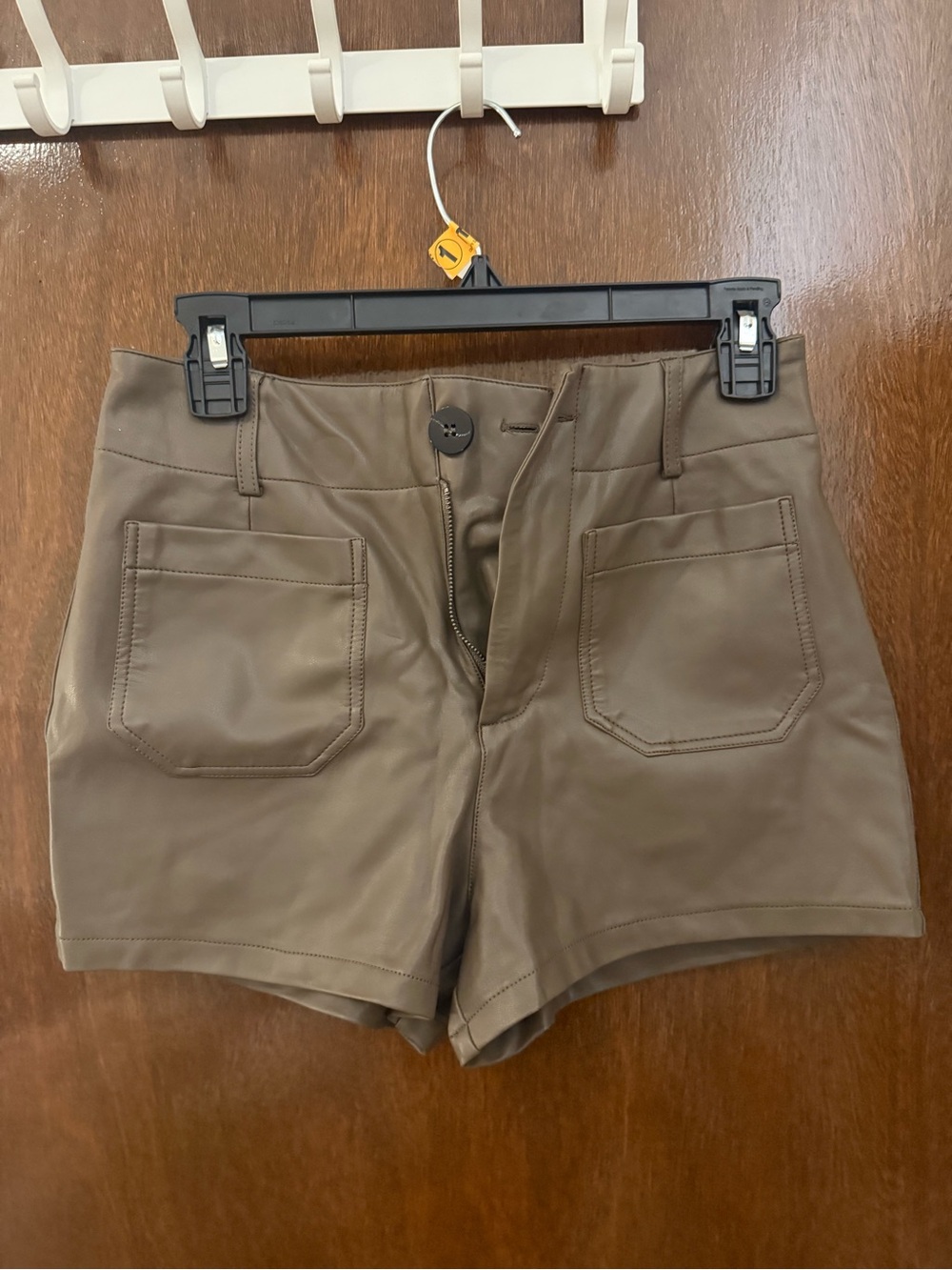 Maeve Brown Faux-Leather High-Waist Shorts